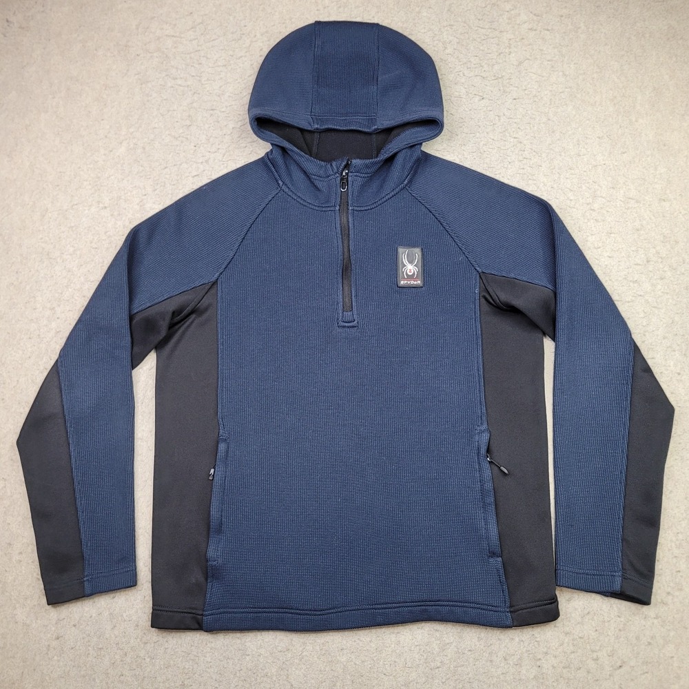 Spyder 1/4 Zip Hoodie Ribbed Mens L Blue Pullover Sweatshirt‎ Performance